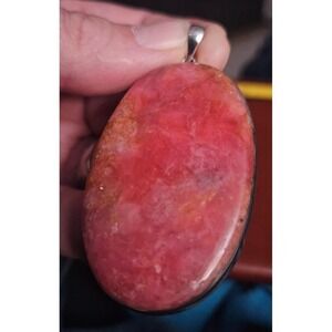 Amazing Color Natural Rhodochrosite Oval Cabochon set in a Sterling Pendant NWOT